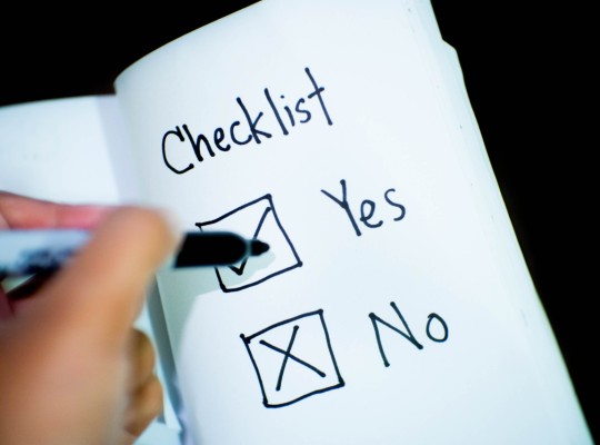 Checklist with Yes checked