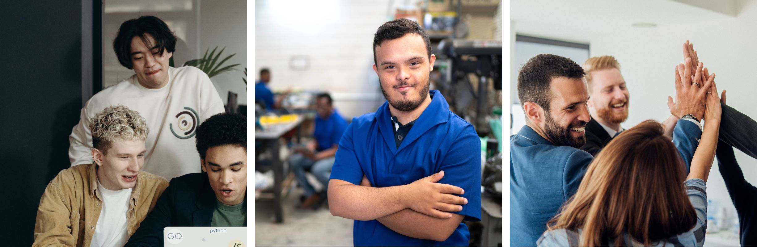 3 pictures of people in work environments