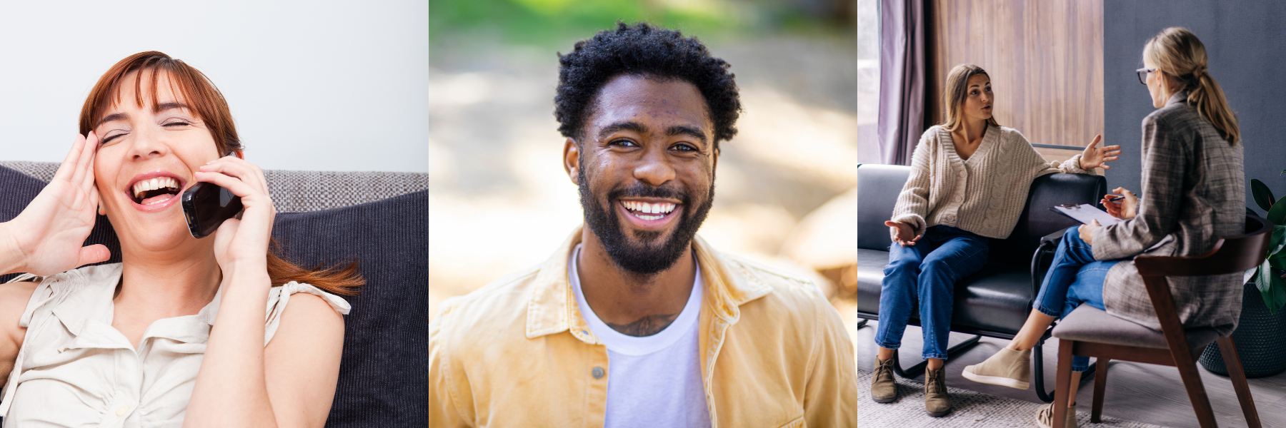 Montage of images showing people smiling and happy.